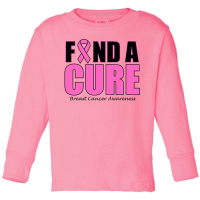 Find A Cure Breast Cancer Awareness Ribbon Toddler Long Sleeve Shirt