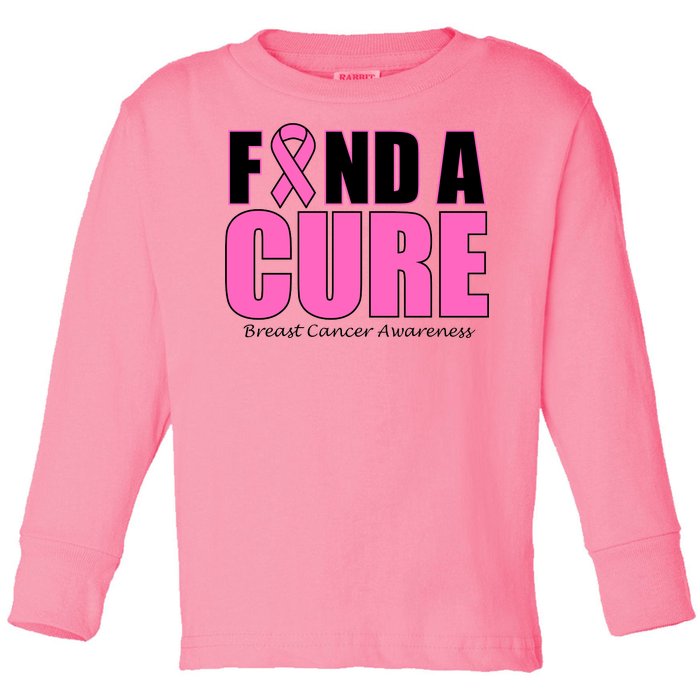 Find A Cure Breast Cancer Awareness Ribbon Toddler Long Sleeve Shirt