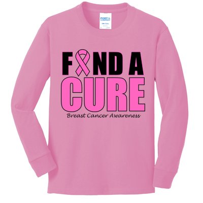 Find A Cure Breast Cancer Awareness Ribbon Kids Long Sleeve Shirt