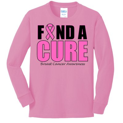 Find A Cure Breast Cancer Awareness Ribbon Kids Long Sleeve Shirt