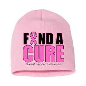 Find A Cure Breast Cancer Awareness Ribbon Short Acrylic Beanie