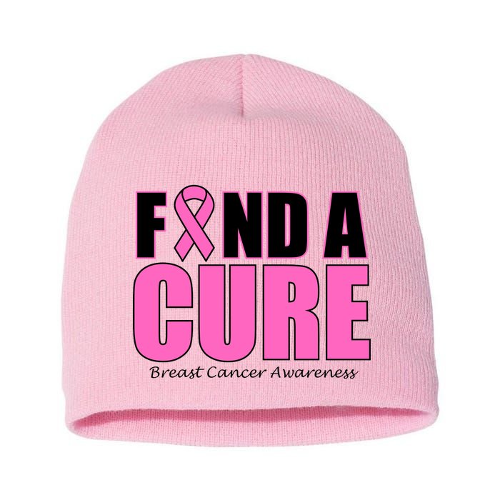 Find A Cure Breast Cancer Awareness Ribbon Short Acrylic Beanie