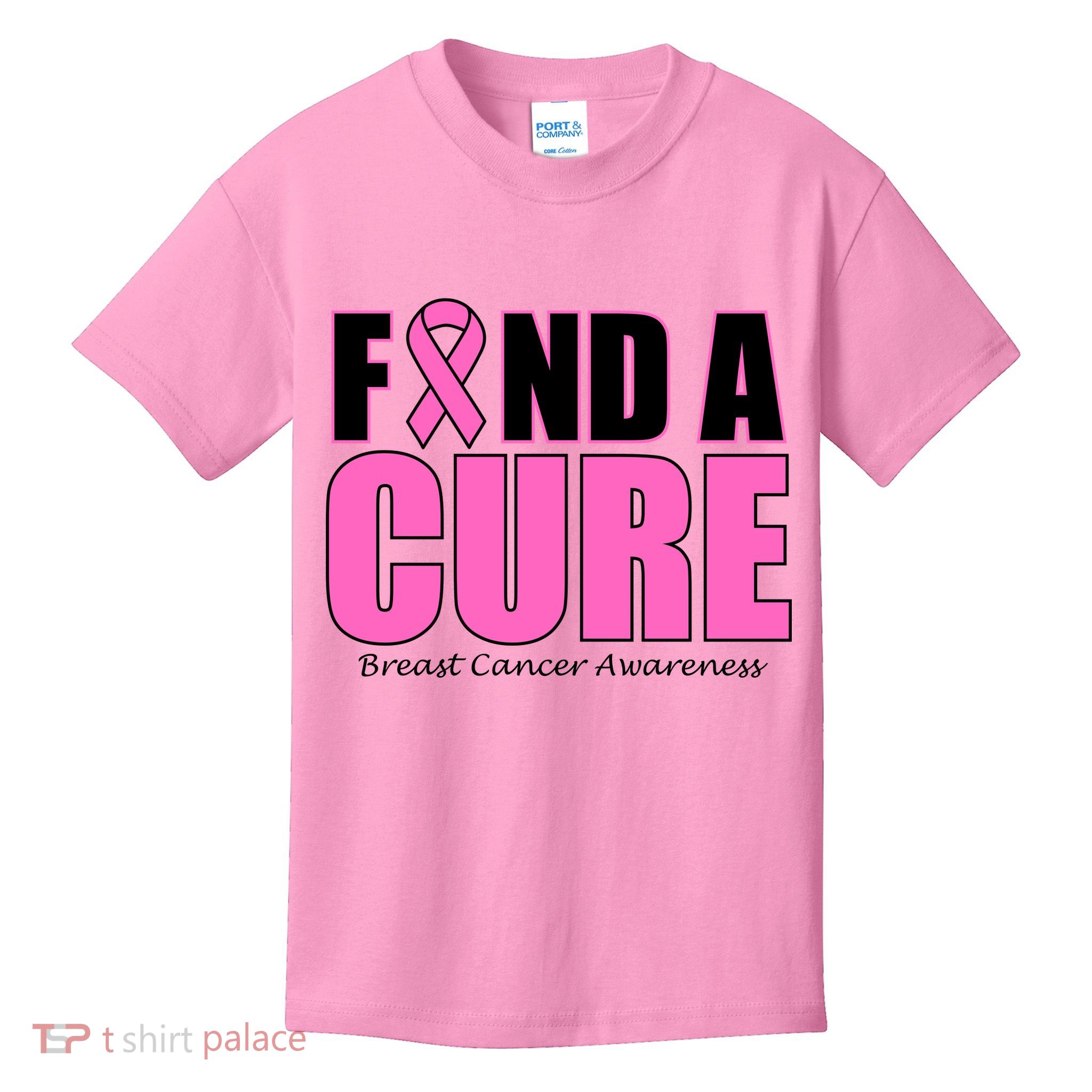 Find A Cure Breast Cancer Awareness Ribbon Kids T-Shirt