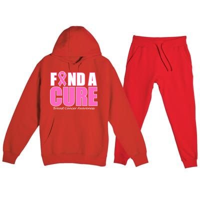 Find A Cure Breast Cancer Awareness Ribbon Premium Hooded Sweatsuit Set