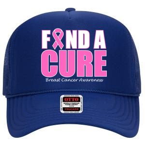 Find A Cure Breast Cancer Awareness Ribbon High Crown Mesh Back Trucker Hat