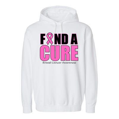 Find A Cure Breast Cancer Awareness Ribbon Garment-Dyed Fleece Hoodie