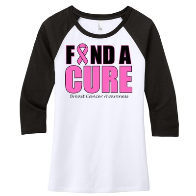 Find A Cure Breast Cancer Awareness Ribbon Women's Tri-Blend 3/4-Sleeve Raglan Shirt