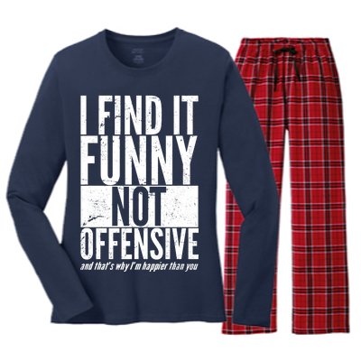 Find It Funny Not Offensive Happier Then You Women's Long Sleeve Flannel Pajama Set 