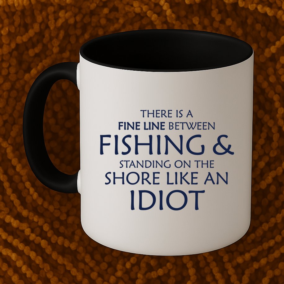 Fine Line Between Fishing And Idiots Mug