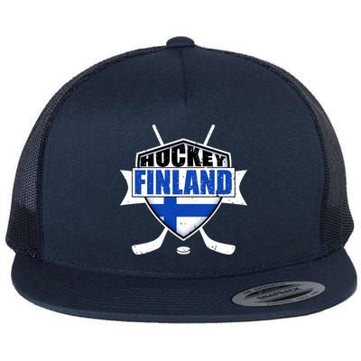 Finland Hockey Team Shield Flat Bill Trucker Hat