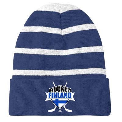 Finland Hockey Team Shield Striped Beanie with Solid Band