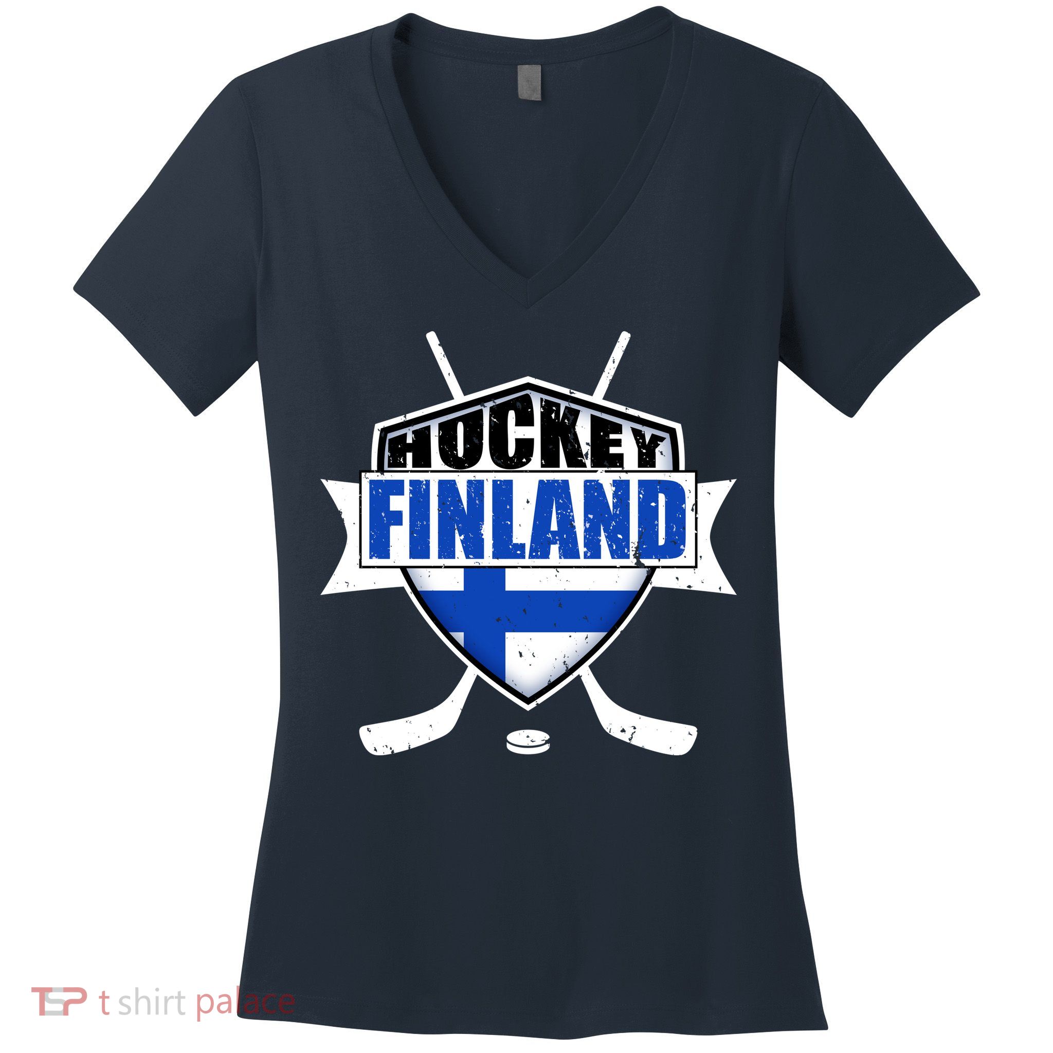 Finland Hockey Team Shield Women's V-Neck T-Shirt