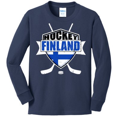 Finland Hockey Team Shield Kids Long Sleeve Shirt