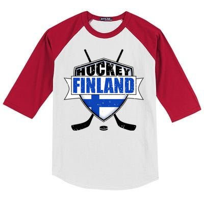 Finland Hockey Team Shield Kids Colorblock Raglan Jersey