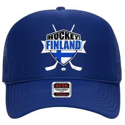 Finland Hockey Team Shield High Crown Mesh Back Trucker Hat