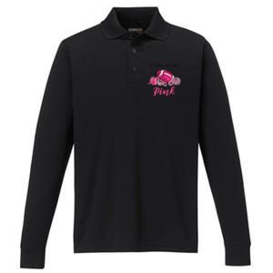 Football In October We Wear Pink Breast Cancer Performance Long Sleeve Polo