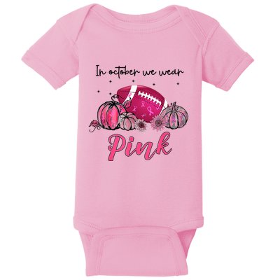 Football In October We Wear Pink Breast Cancer Baby Bodysuit