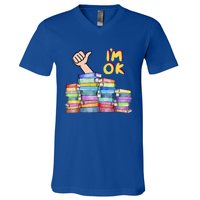 Funny I'm Ok Reading Books Nerd National Book Day Lover Cool Gift V-Neck T-Shirt