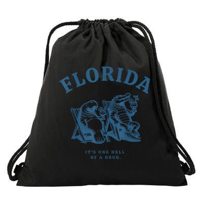 Florida ItS One Hell Of A Drug Funny Crocodile And Manatees Drawstring Bag
