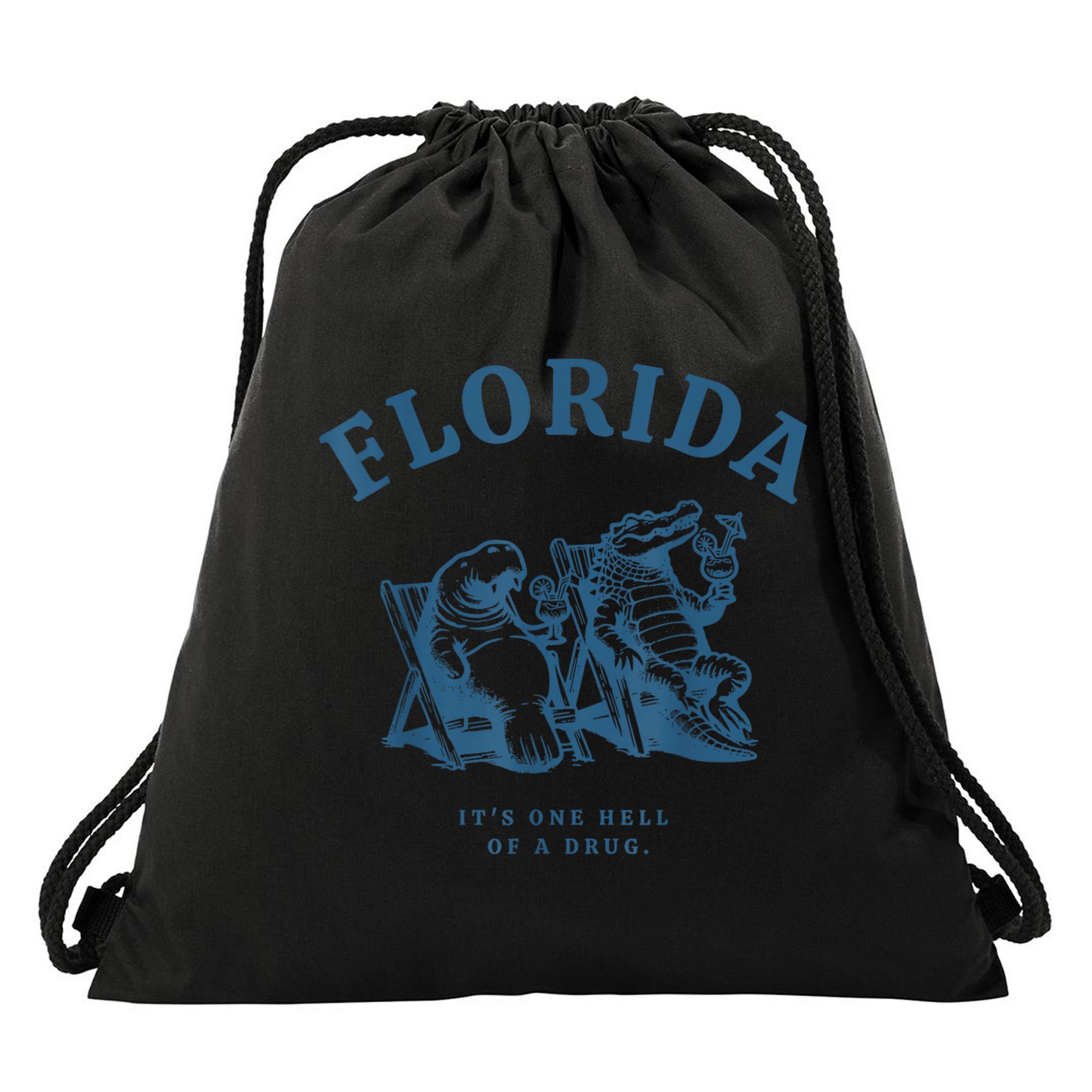 Florida ItS One Hell Of A Drug Funny Crocodile And Manatees Drawstring Bag