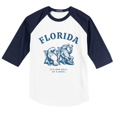 Florida ItS One Hell Of A Drug Funny Crocodile And Manatees Baseball Sleeve Shirt