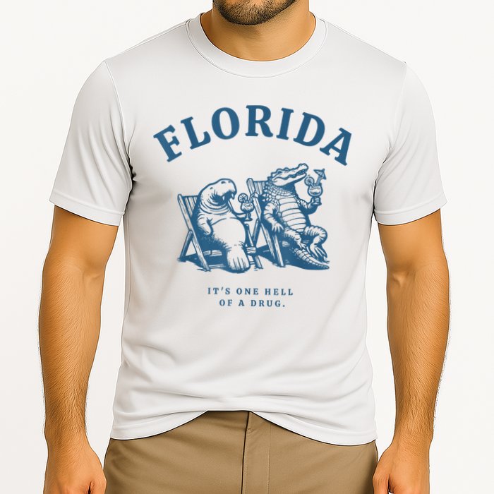 Florida ItS One Hell Of A Drug Funny Crocodile And Manatees Cooling Performance Crew T-Shirt