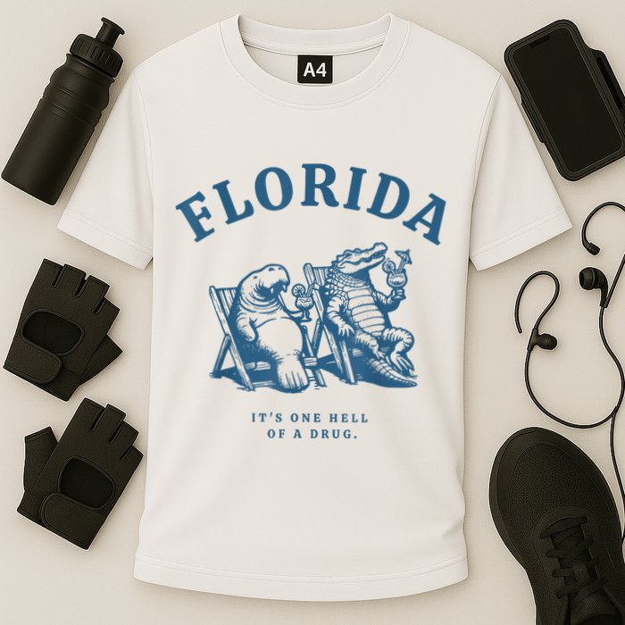 Florida ItS One Hell Of A Drug Funny Crocodile And Manatees Cooling Performance Crew T-Shirt