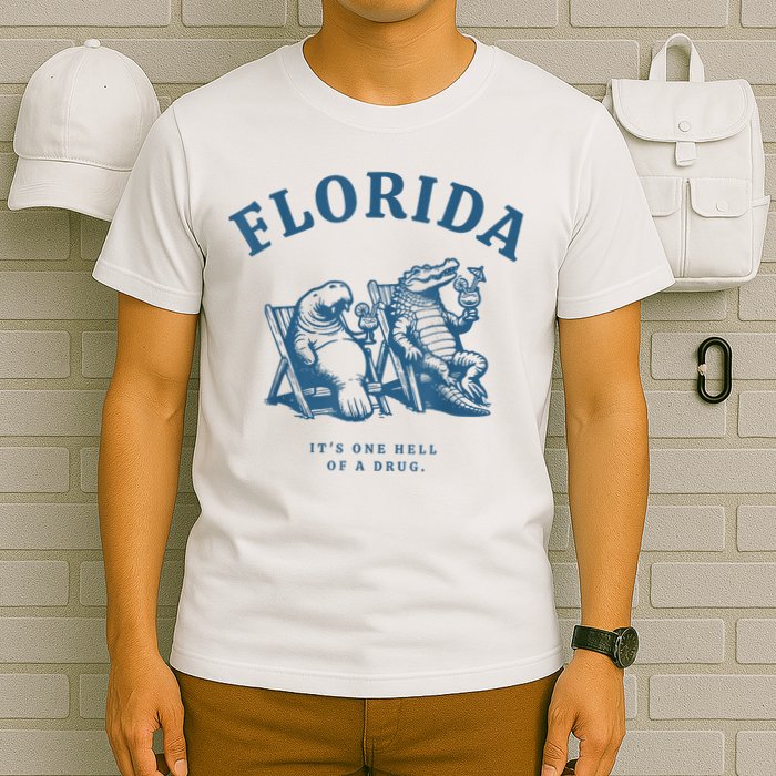 Florida ItS One Hell Of A Drug Funny Crocodile And Manatees T-Shirt