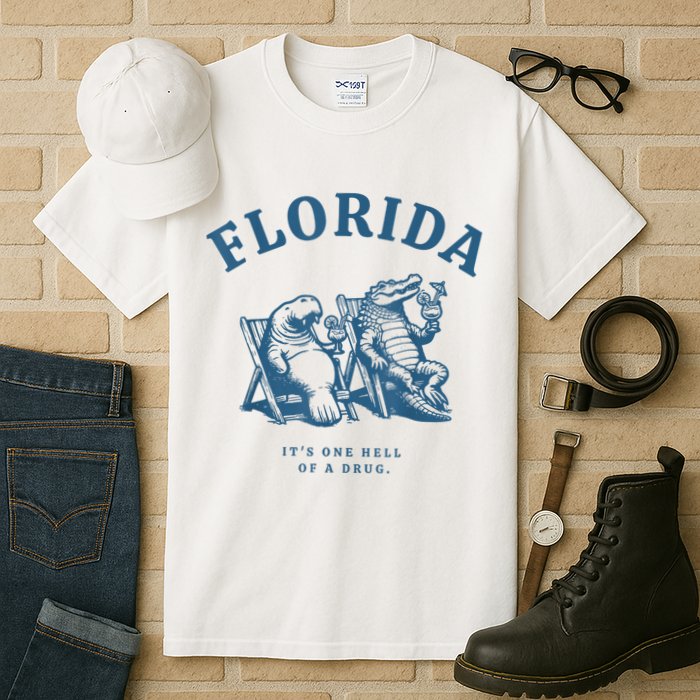 Florida ItS One Hell Of A Drug Funny Crocodile And Manatees Tall T-Shirt