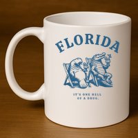 Florida ItS One Hell Of A Drug Funny Crocodile And Manatees 11oz C Handle Ceramic Mug