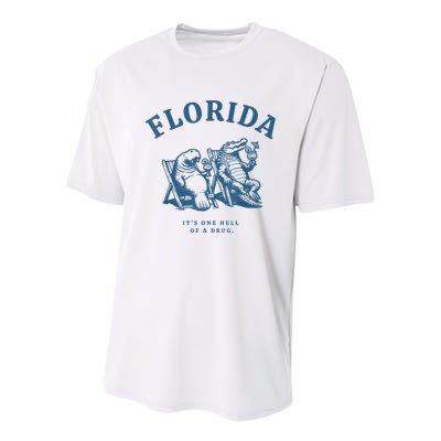 Florida ItS One Hell Of A Drug Funny Crocodile And Manatees Youth Performance Sprint T-Shirt