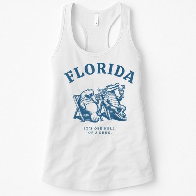 Florida ItS One Hell Of A Drug Funny Crocodile And Manatees Womens Tank Top