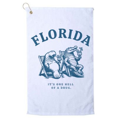 Florida ItS One Hell Of A Drug Funny Crocodile And Manatees Golf Towel