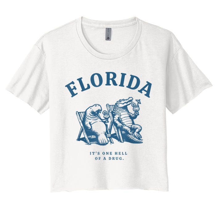 Florida ItS One Hell Of A Drug Funny Crocodile And Manatees Crop Top
