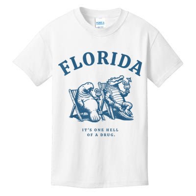 Florida ItS One Hell Of A Drug Funny Crocodile And Manatees Kids T-Shirt
