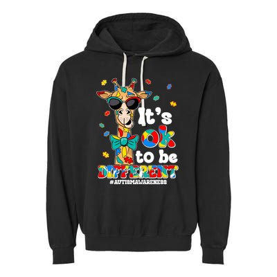 Funny ItS Ok To Be Different Autism Awareness Giraffe Garment-Dyed Fleece Hoodie