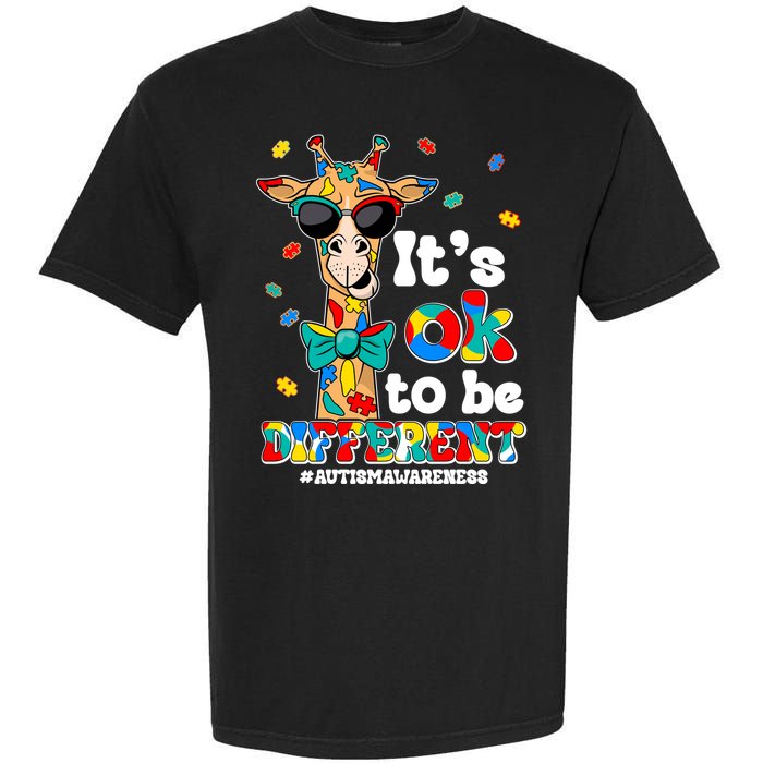 Funny ItS Ok To Be Different Autism Awareness Giraffe Garment-Dyed Heavyweight T-Shirt