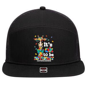 Funny ItS Ok To Be Different Autism Awareness Giraffe 7 Panel Mesh Trucker Snapback Hat