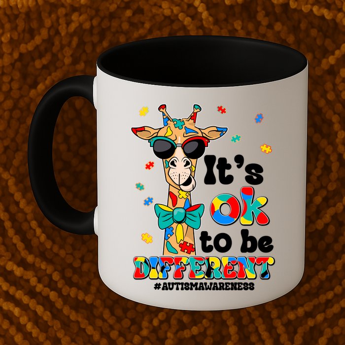 Funny ItS Ok To Be Different Autism Awareness Giraffe Mug