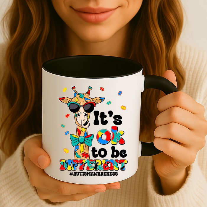 Funny ItS Ok To Be Different Autism Awareness Giraffe Mug