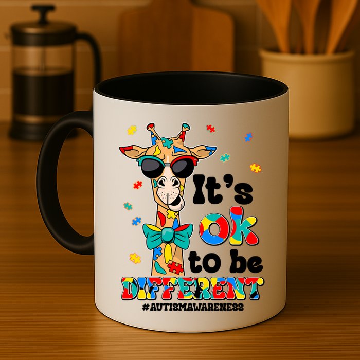 Funny ItS Ok To Be Different Autism Awareness Giraffe Mug
