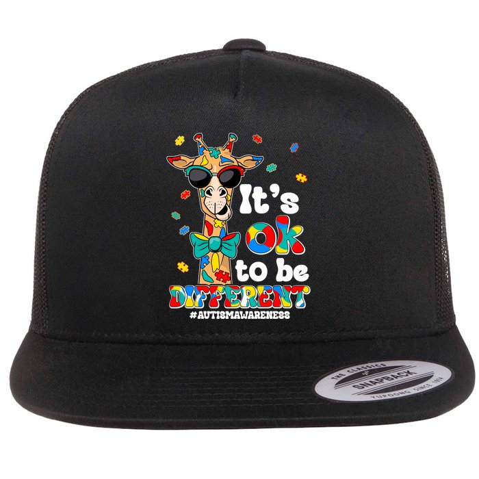 Funny ItS Ok To Be Different Autism Awareness Giraffe Flatbill Hat