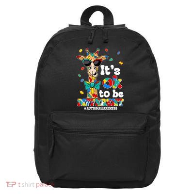 Funny ItS Ok To Be Different Autism Awareness Giraffe 16 in Basic Backpack