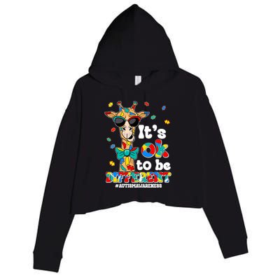 Funny ItS Ok To Be Different Autism Awareness Giraffe Crop Fleece Hoodie