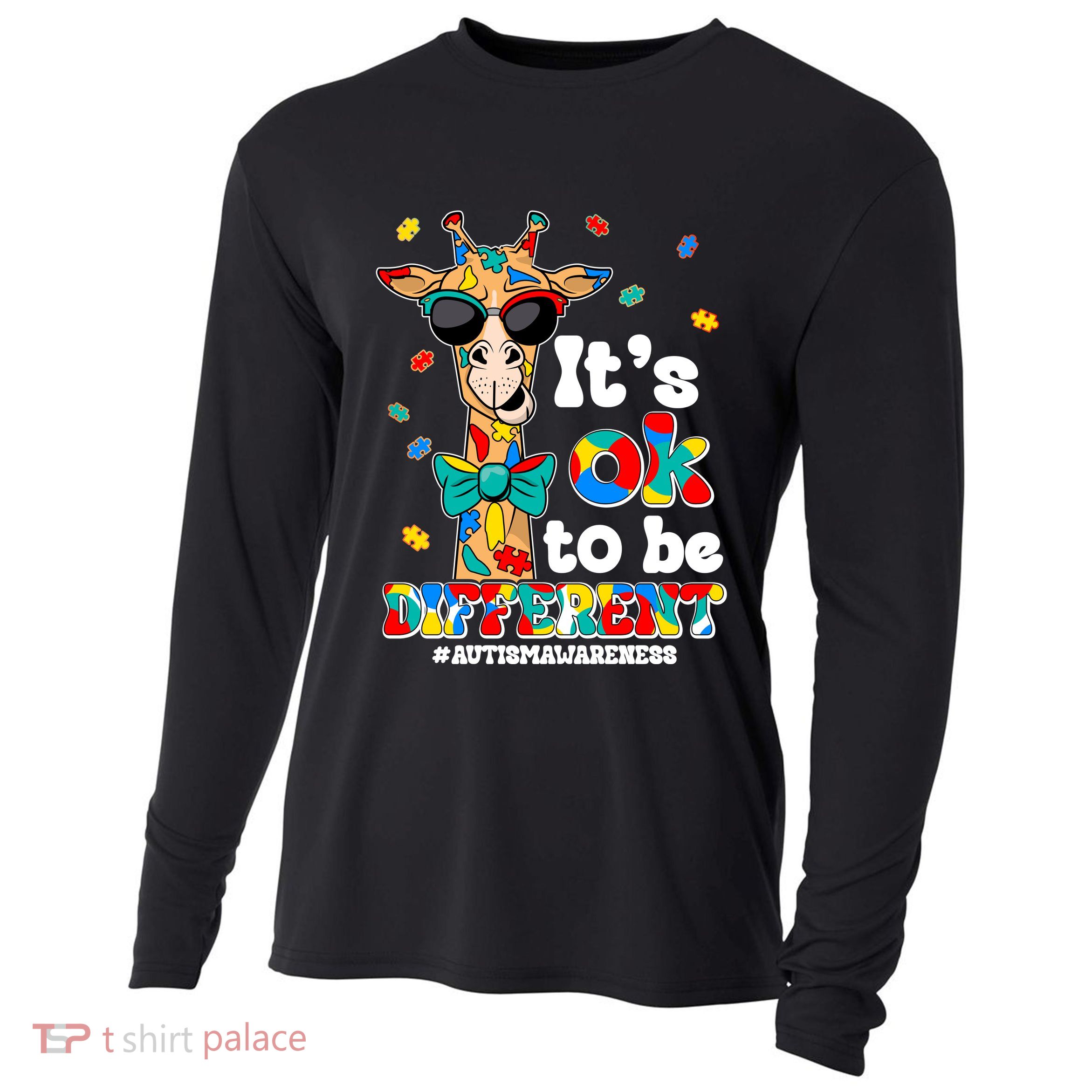 Funny ItS Ok To Be Different Autism Awareness Giraffe Cooling Performance Long Sleeve Crew