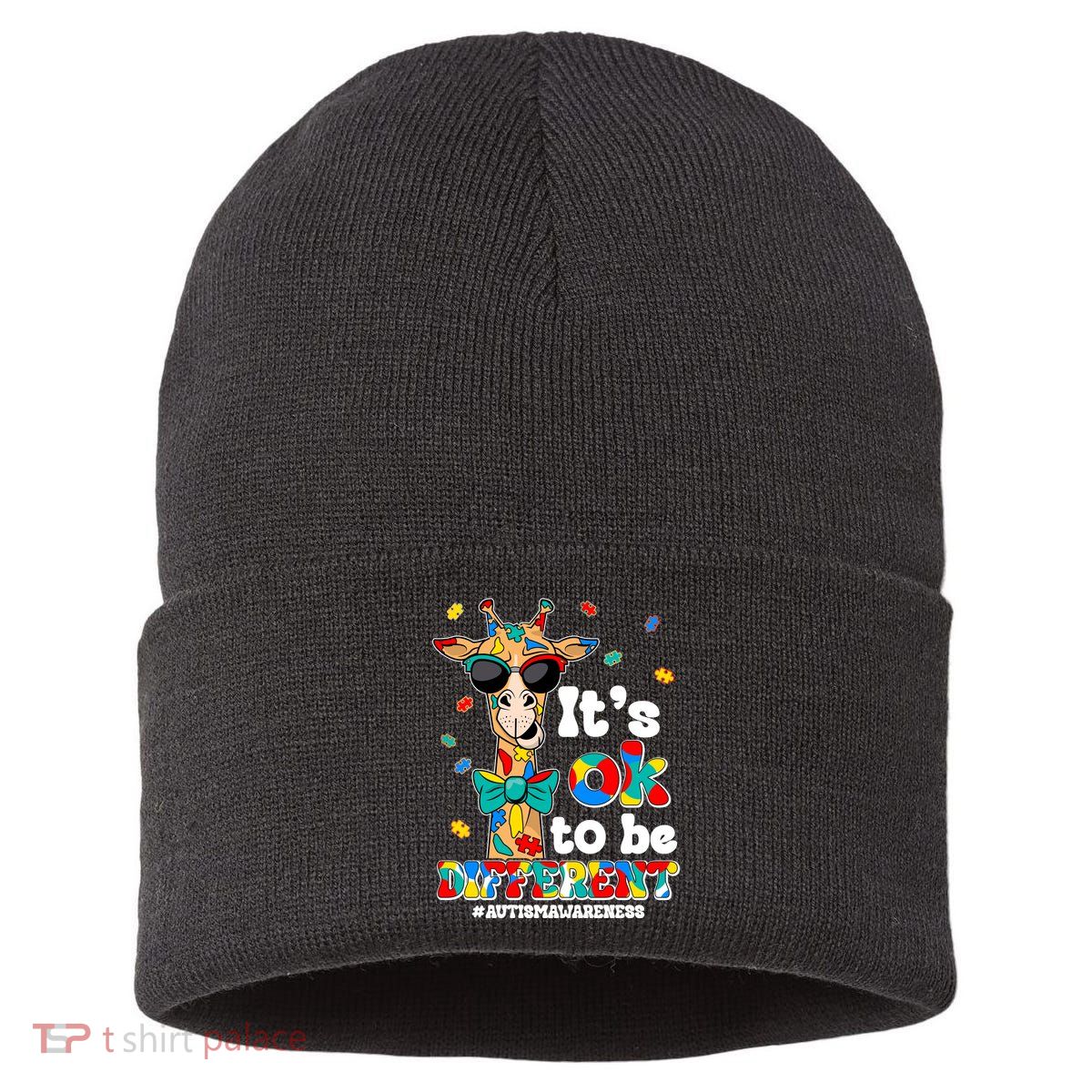 Funny ItS Ok To Be Different Autism Awareness Giraffe Sustainable Knit Beanie