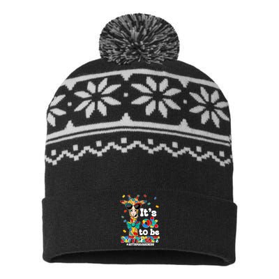 Funny ItS Ok To Be Different Autism Awareness Giraffe USA-Made Snowflake Beanie