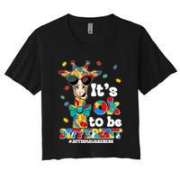 Funny ItS Ok To Be Different Autism Awareness Giraffe Women's Crop Top Tee