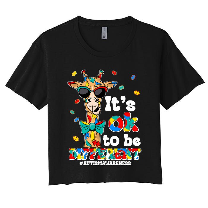 Funny ItS Ok To Be Different Autism Awareness Giraffe Women's Crop Top Tee