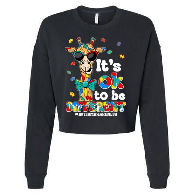 Funny ItS Ok To Be Different Autism Awareness Giraffe Cropped Pullover Crew